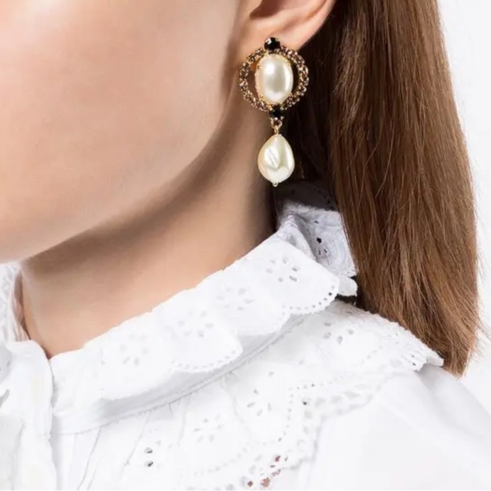 Erdem Crystal Loop and Pearl Earrings